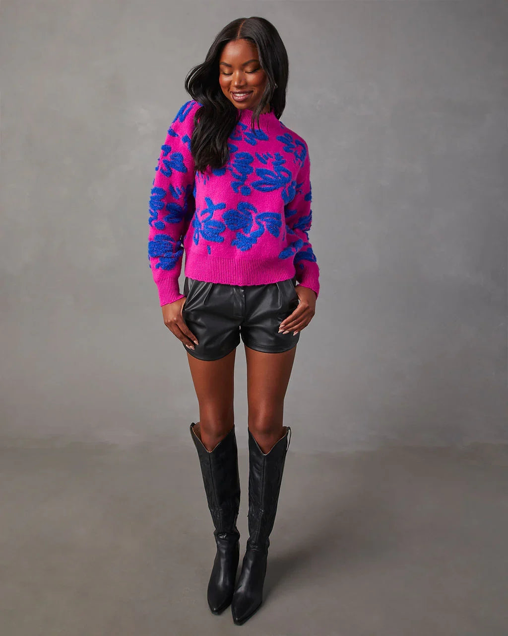 Chilly Days Textured Floral Sweater