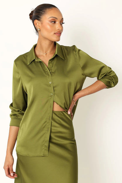 Narissa Satin Shirt Palm Green