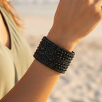 Leather Rhinestone Wide Band Bracelet