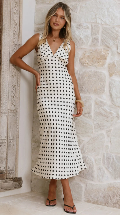Daphne Maxi Dress Cream Polka