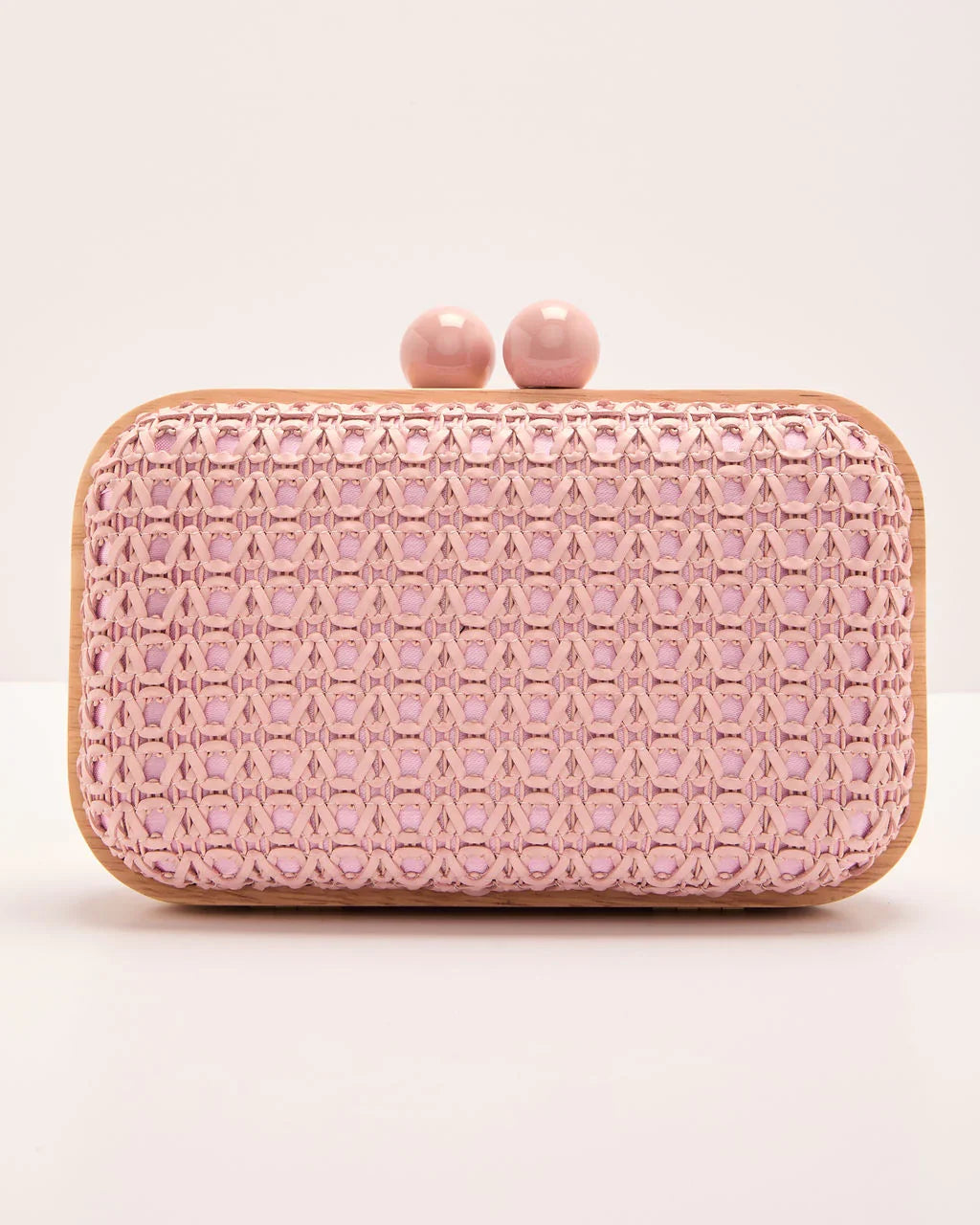 Lindsie Woven Vegan Leather Wooden Frame Clutch