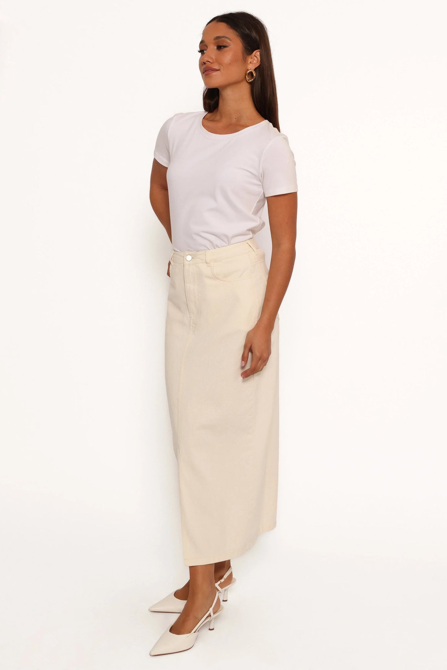 Kellen Corduroy Midi SKirt Cream