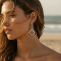 Chainlink Double Square Drop Earrings