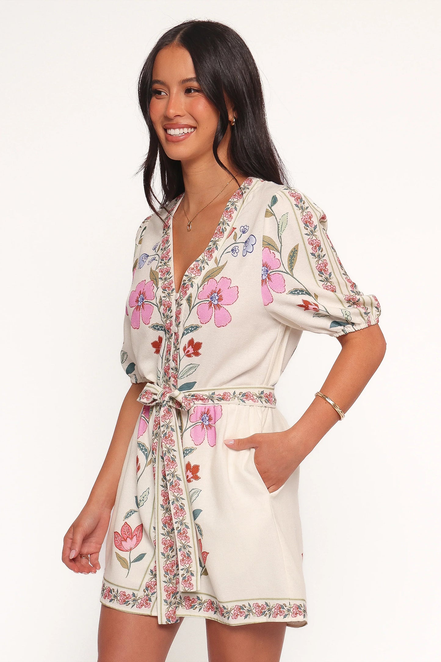 Ginger Tie Waist Romper Pink Multi