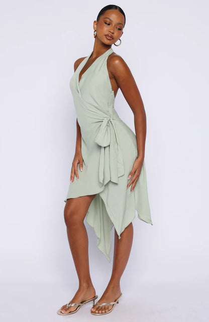 Reminiscing Halter Midi Dress Mint