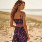 Purple Floral Crop Top Wide Leg Pants Set