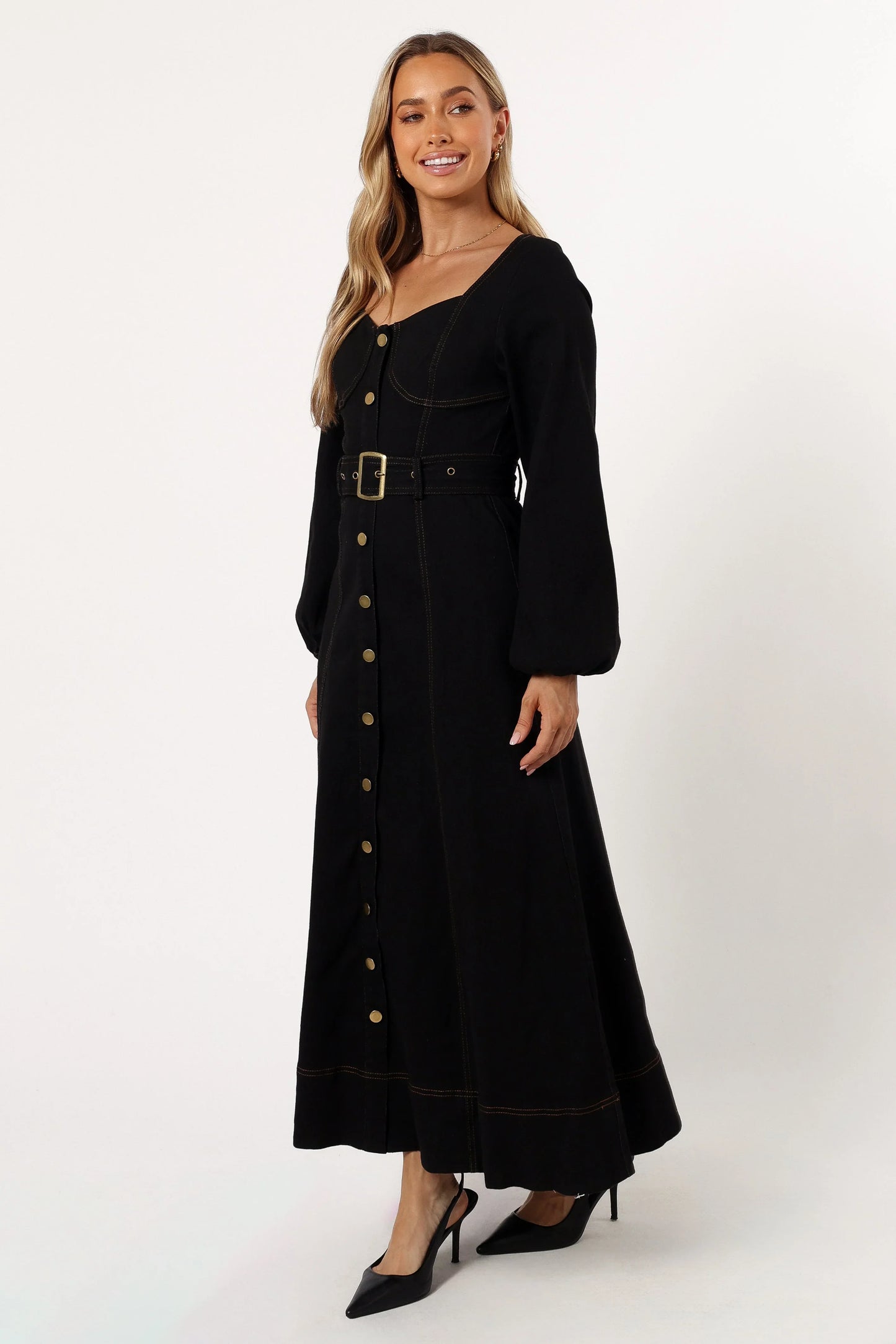 Mateo Long Sleeve Denim Dress Black