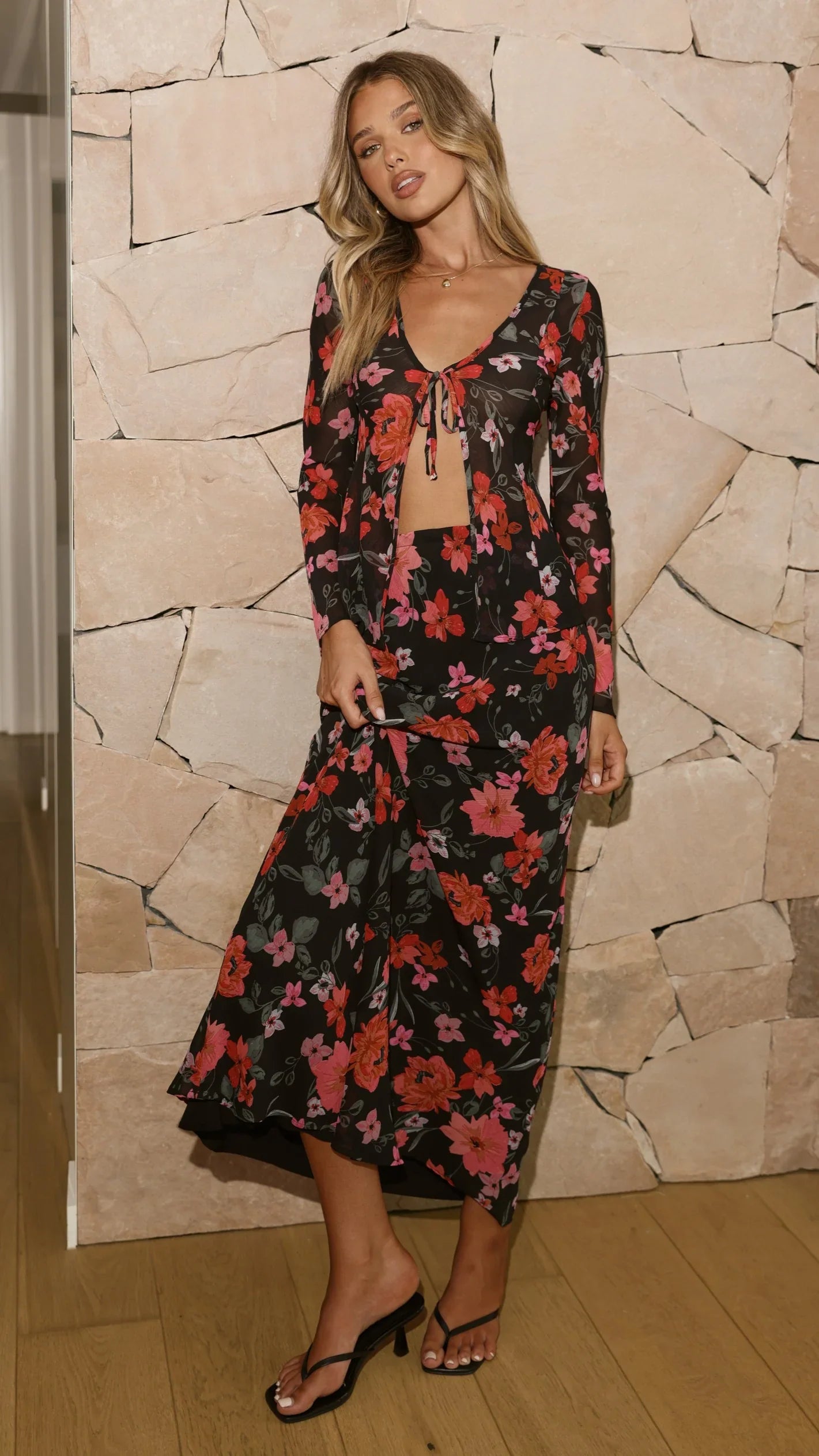 Brianna Open Tie Top Dark Floral