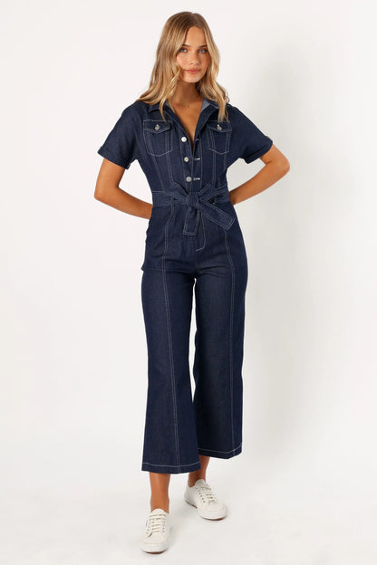 Demi Contrast Stitch Jumpsuit Dark Denim