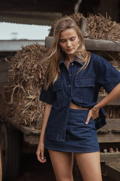 Ressie Denim Mini Skort Raw Denim