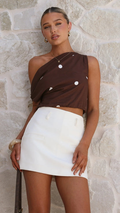 Emory Top Brown White Polka Dot