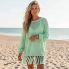 Crochet Knit Beach Cover Up with Tassel Fringe