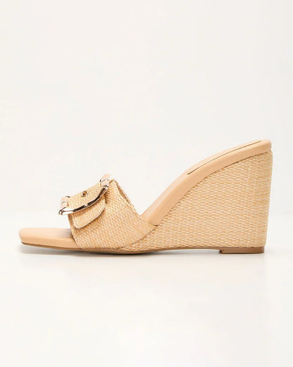 Giavanna Buckle Straw Wedge