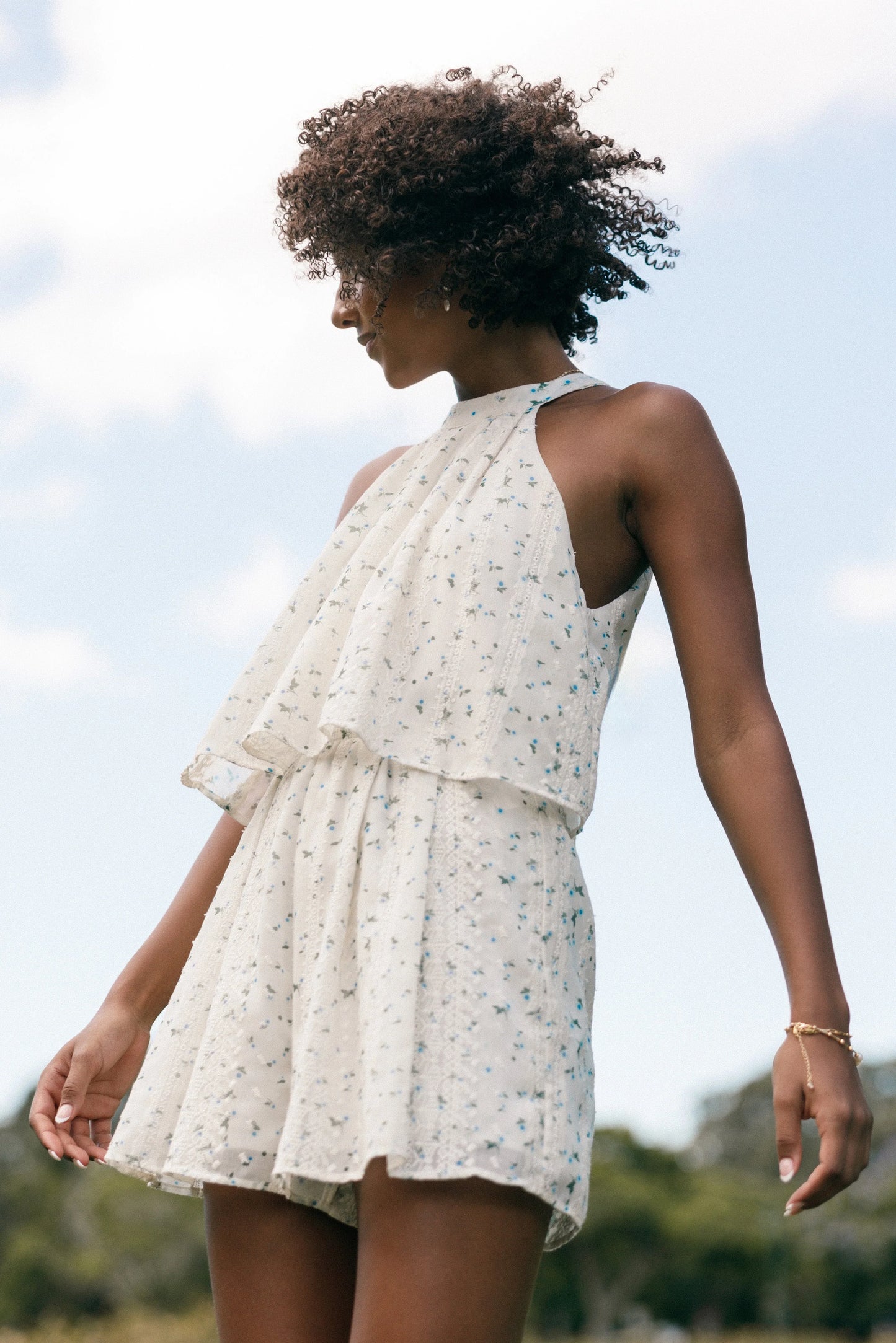 Mindy Halterneck Romper Blue Floral