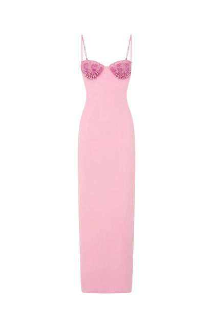 Motel Mermaid Beaded Maxi Dress Candy Pink