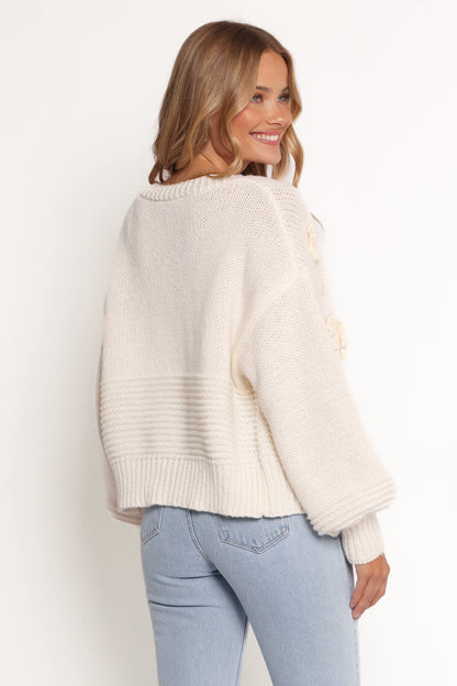 Harlee Flower Cardigan White