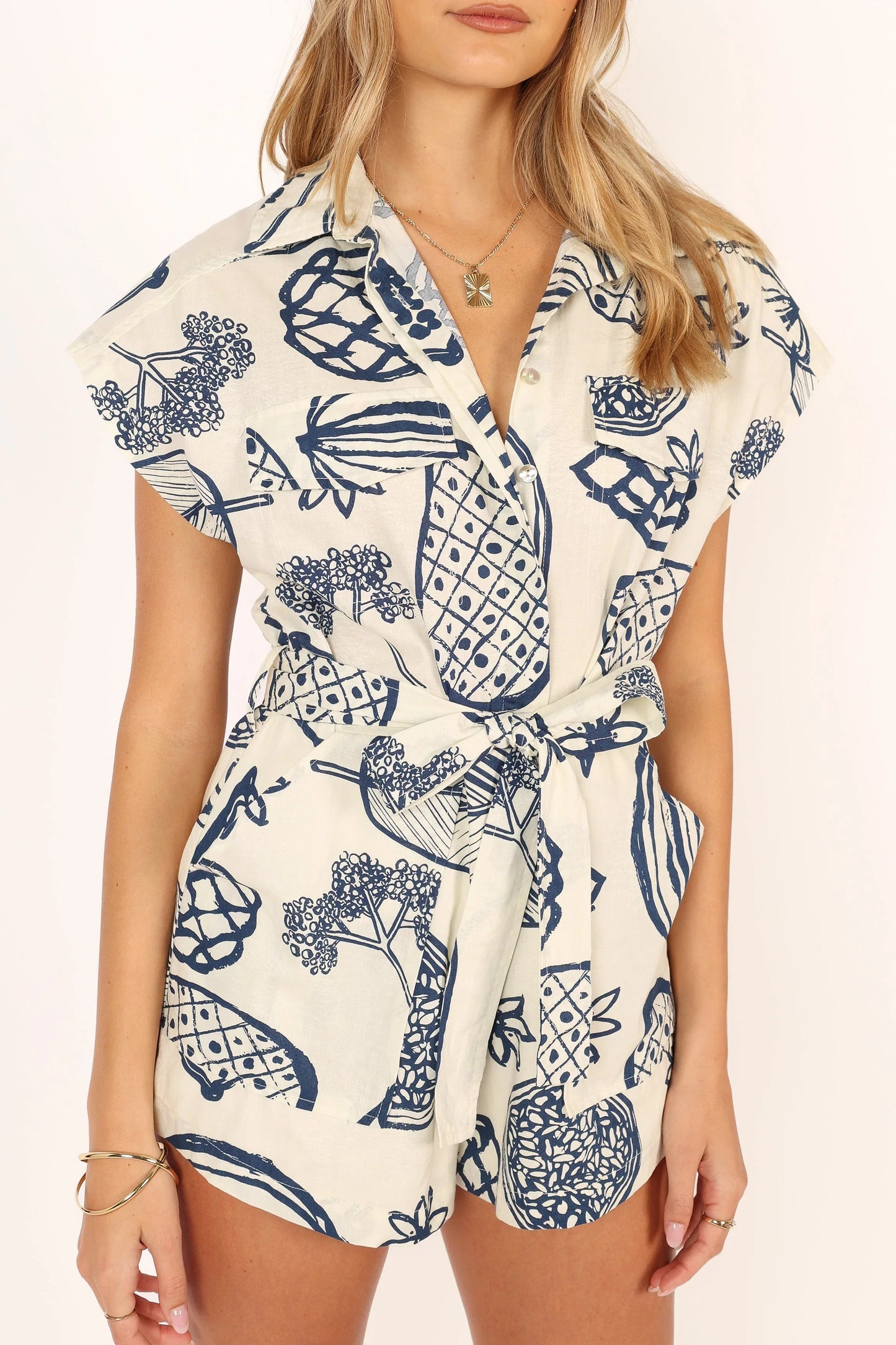 Georgina Tie Waist Romper Navy