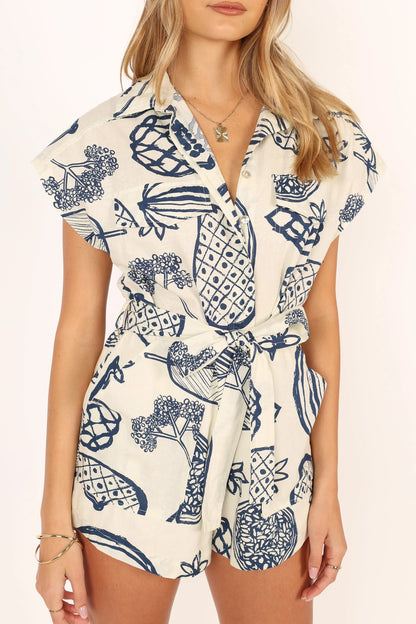 Georgina Tie Waist Romper Navy