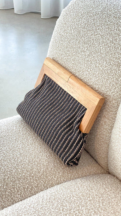 Zoey Thin Stripe Timber Frame Clutch Black
