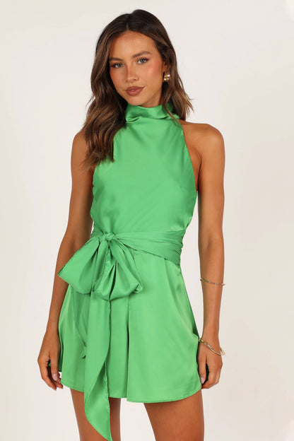 Odilia Tie Waist Romper Green