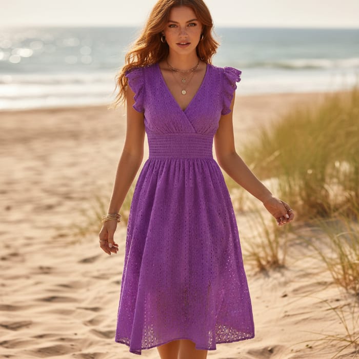 Boho Eyelet Lace Midi Dress