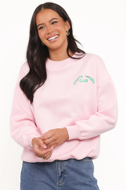 Pasta Lovers Club Graphic Sweater Pink