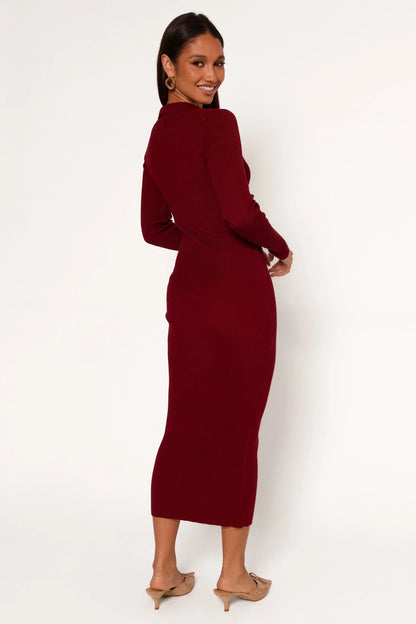 Collins Long Sleeve Midi Dress Wine