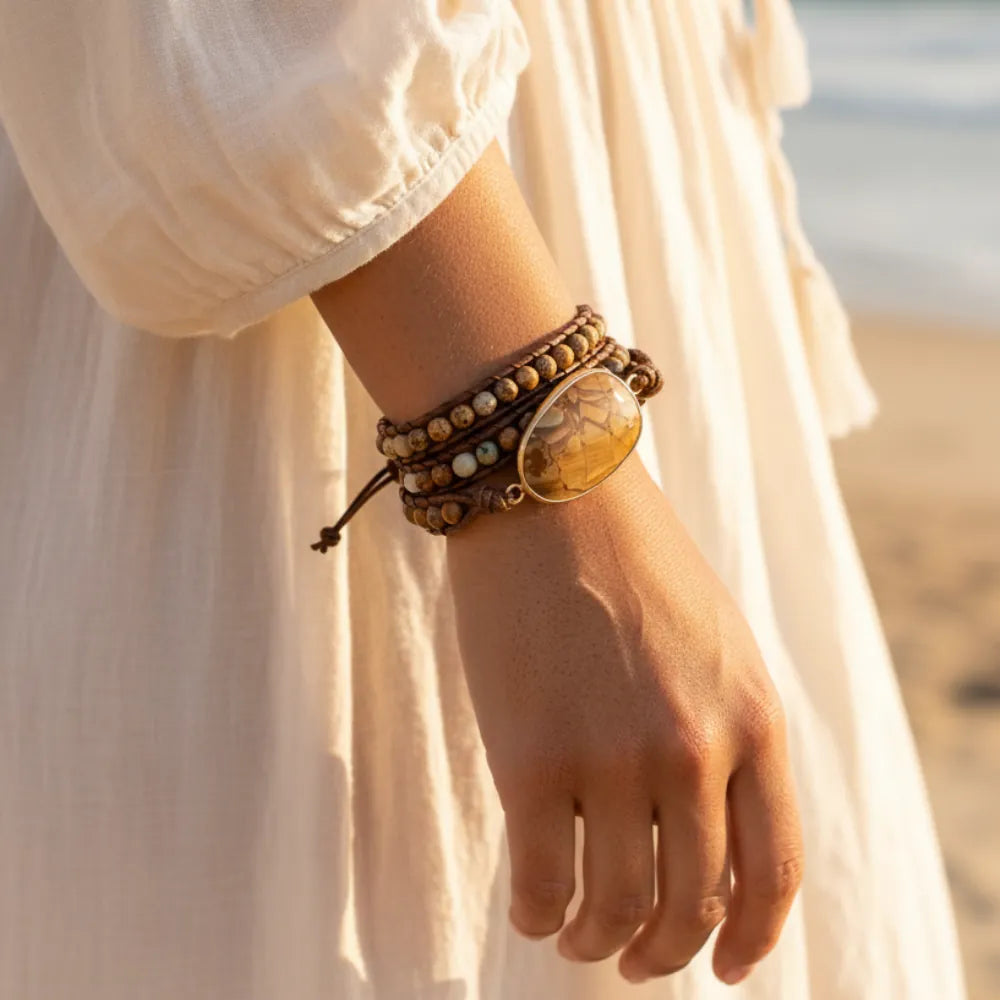 Boho Beaded Stone Wrap Bracelet
