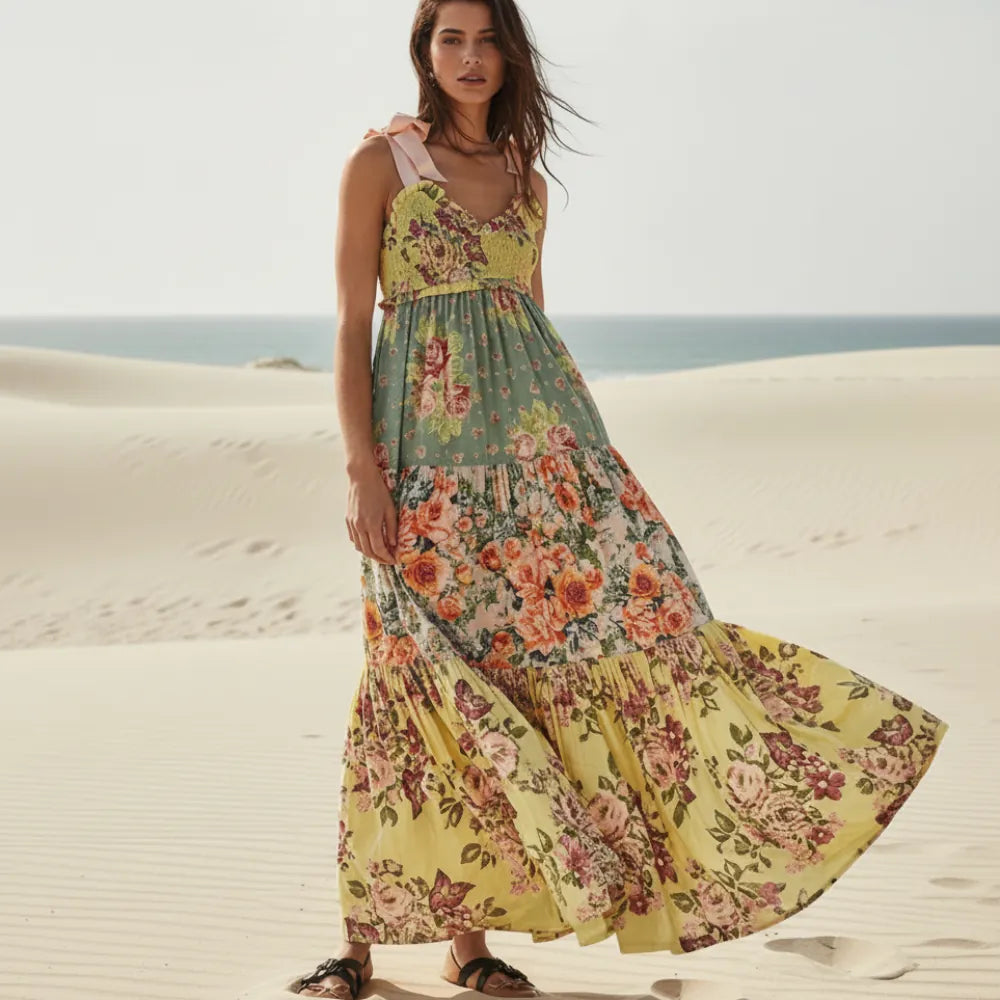 Floral Patchwork Boho Maxi Dress