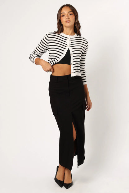 Cynthia Striped Button Front Cardigan Black Cream