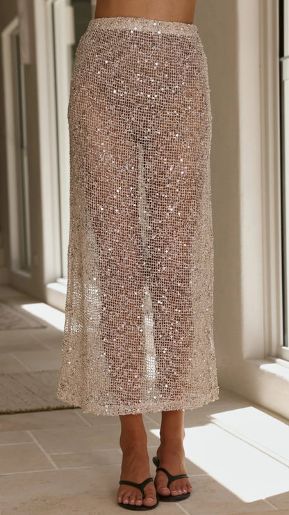 Verlo Sequins Maxi Skirt Beige