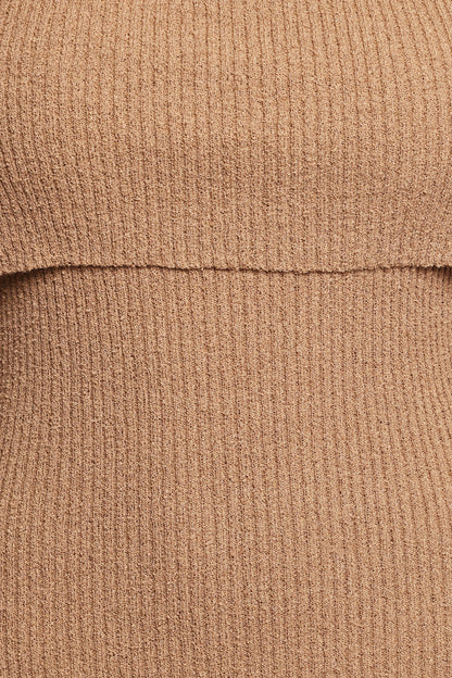 Domitia Off Shoulder Knit Dress Brown