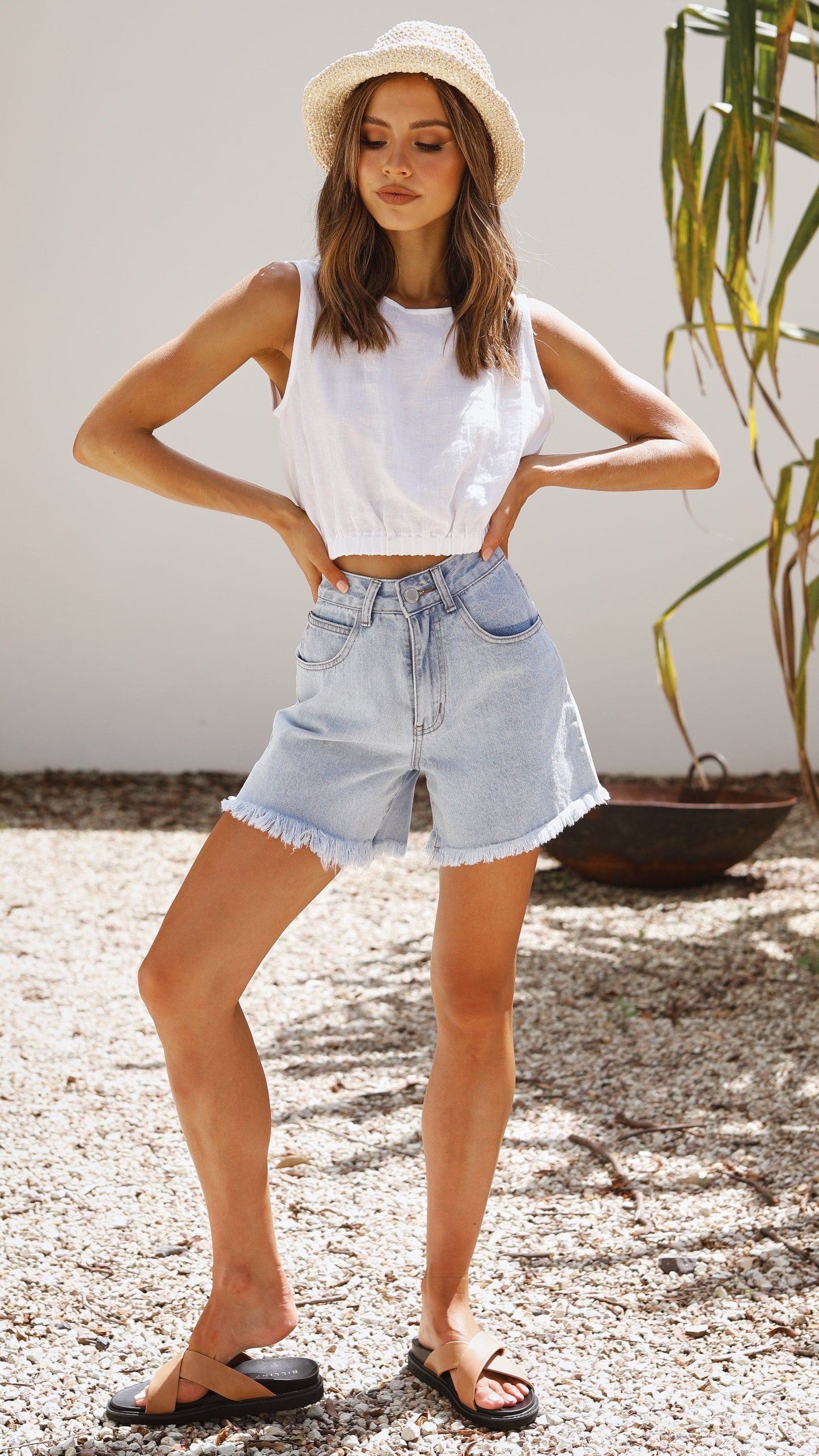 Aimee Linen Top White