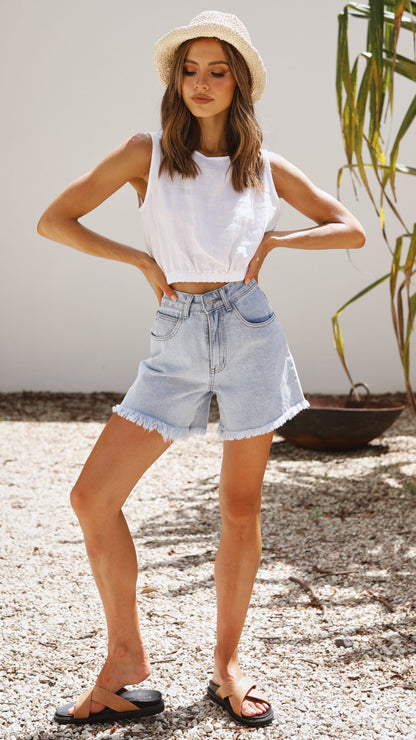 Aimee Linen Top White