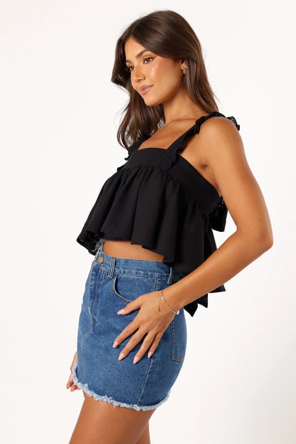 Raye Ruffle Strap Top Black