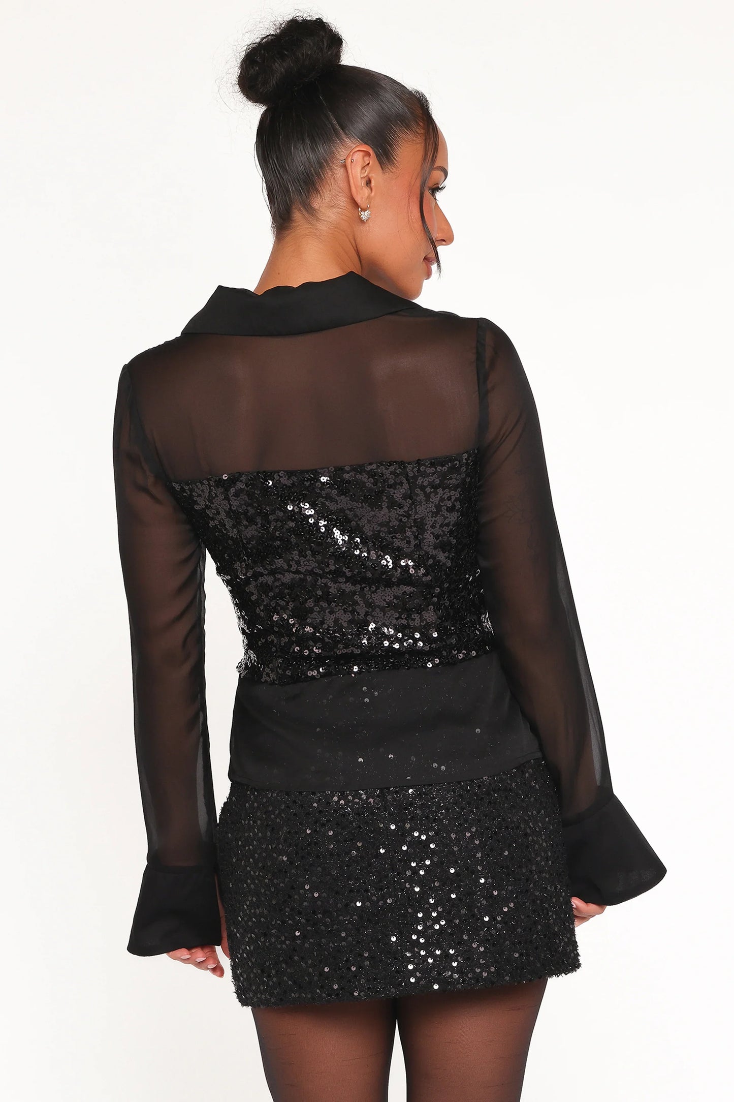 Eliana Sheer Sequin Blouse Black