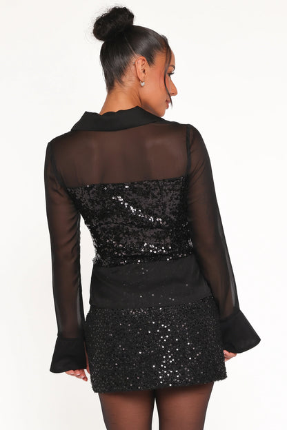 Eliana Sheer Sequin Blouse Black