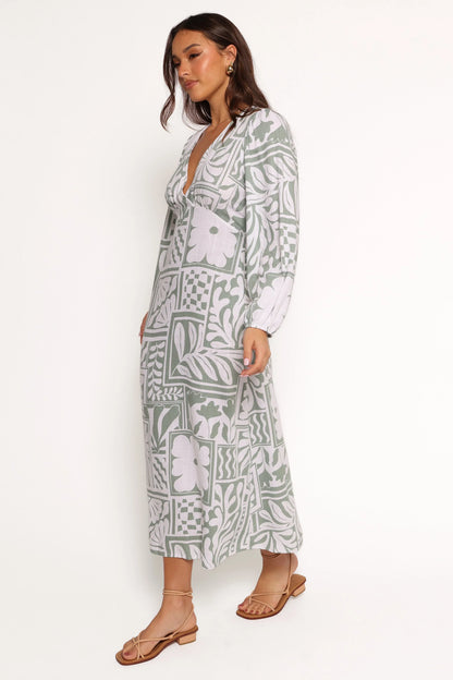 Kolby Long Sleeve Midi Dress Sage Print