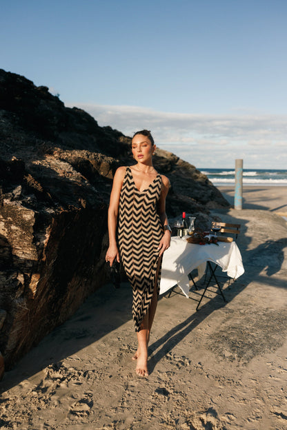 Rhya Midi Dress Sand Black