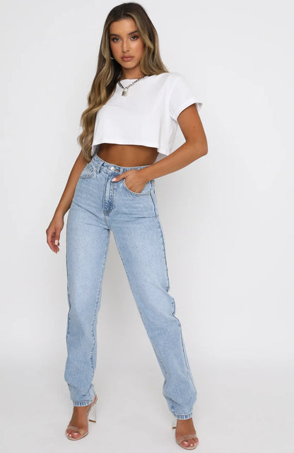 Whos That Girl Straight Leg Denim Jeans Washed Blue