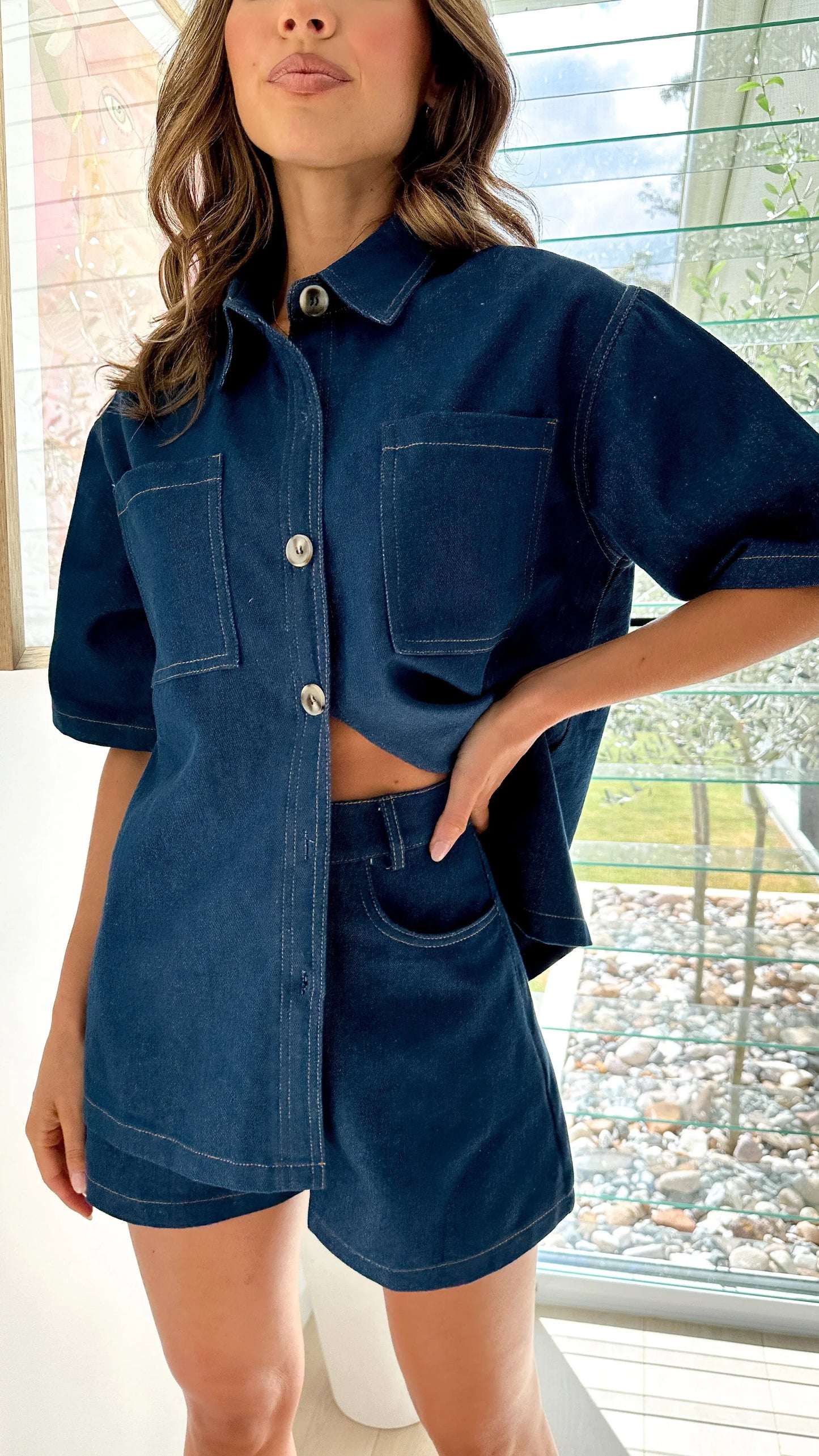 Olivia Shirt and Shorts Set Dark Denim
