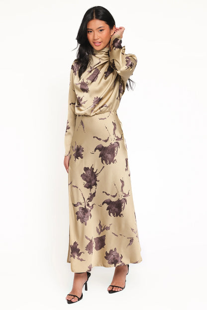 Kristyn Long Sleeve Midi Dress Olive Floral