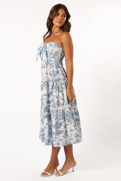 Cherie Bow Front Midi Dress Blue