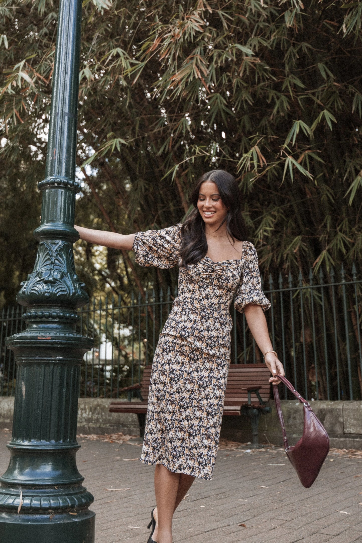 Oona Midi Dress Black Ditsy Floral