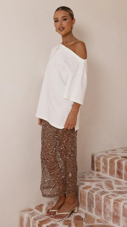 Verlo Sequins Maxi Skirt Mocha