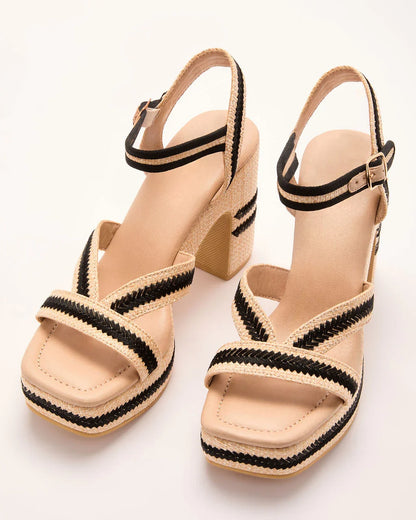 Tullia Contrast Trim Raffia Platform Sandals
