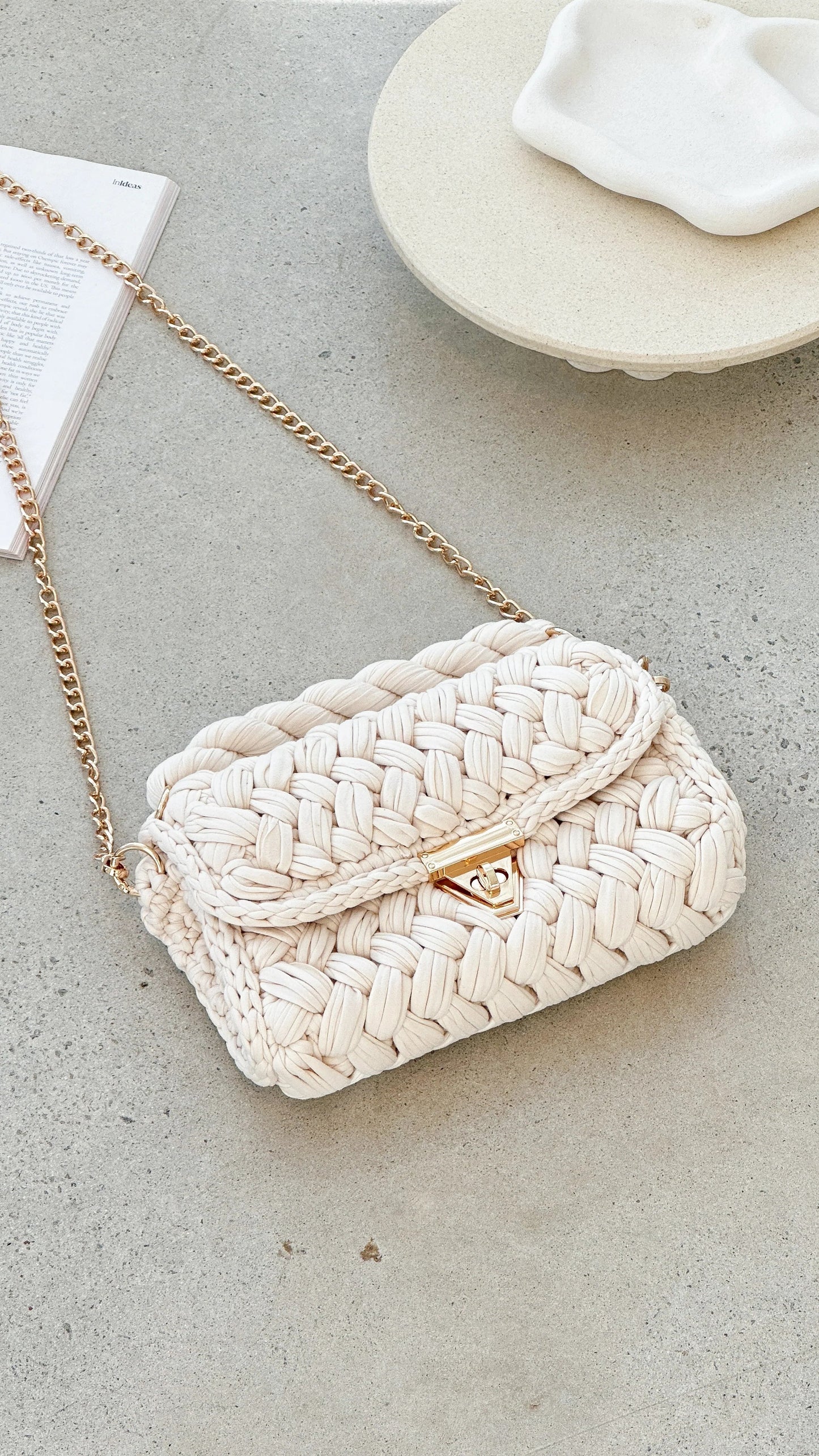 Annabel Chunky Plaited Handbag Light Cream