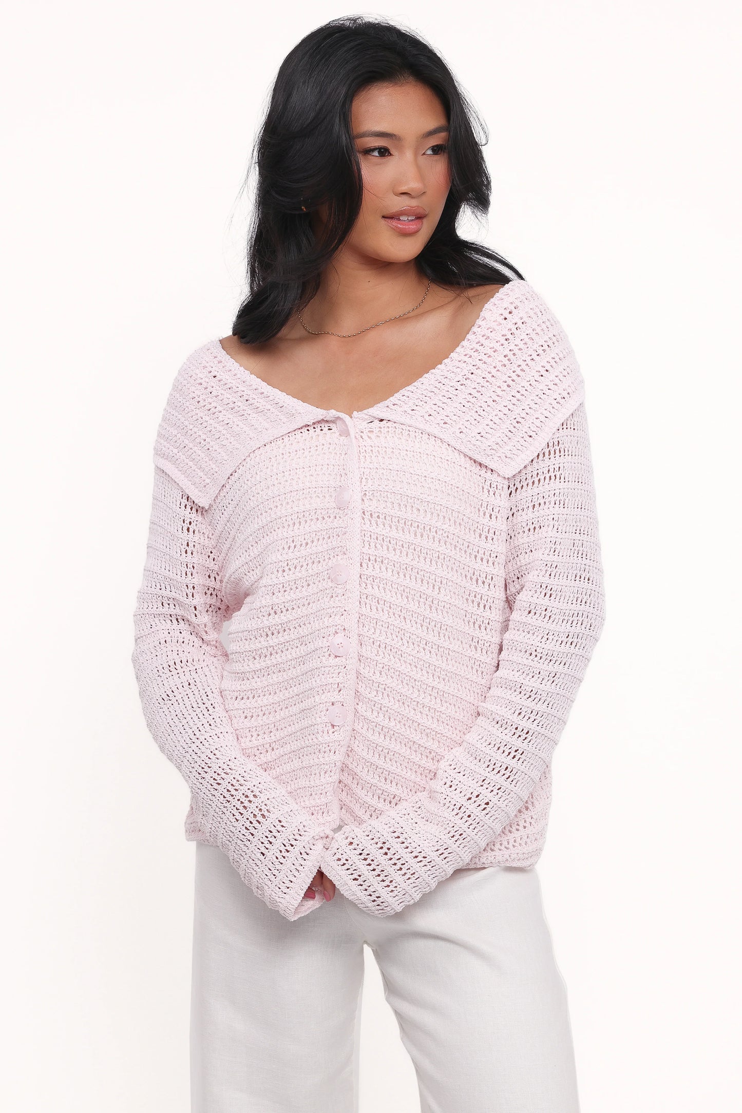 Lyra Large Collar Cardigan Pale Pink