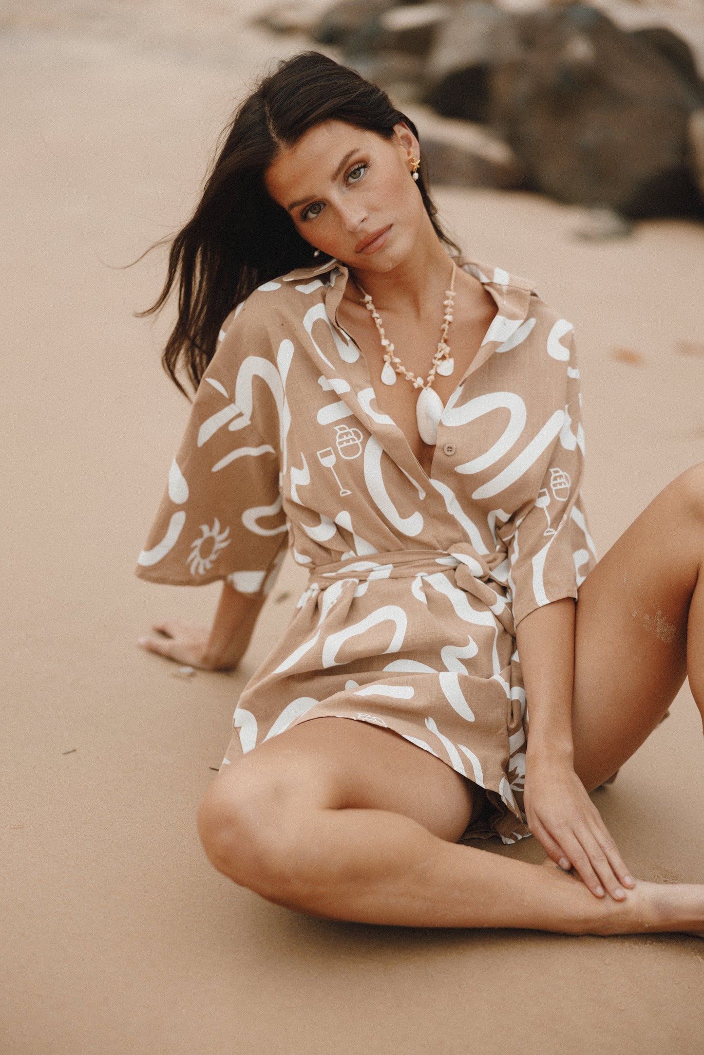 Kellie Romper Tan