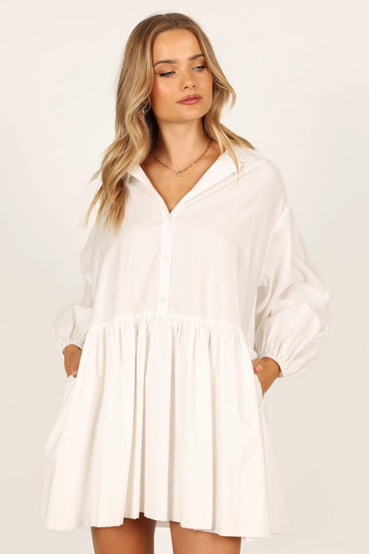 Daisy Long Sleeve Mini Dress White